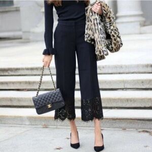 Ann Taylor Cropped Lace Hem Black Dress Pants